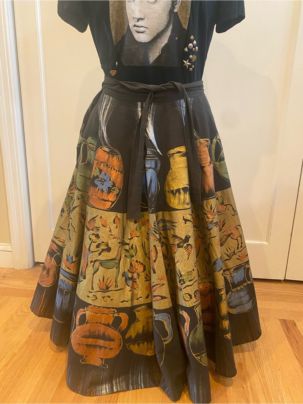 1950's Cotton Vintage Hand-painted Mexican Circle Skirt - M/L